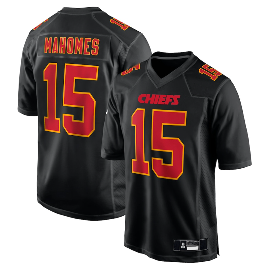 Kooe #15 Patrick Mahomes Player KC.Chiefs Carbon Black Fashion Game Stitched Jerseys