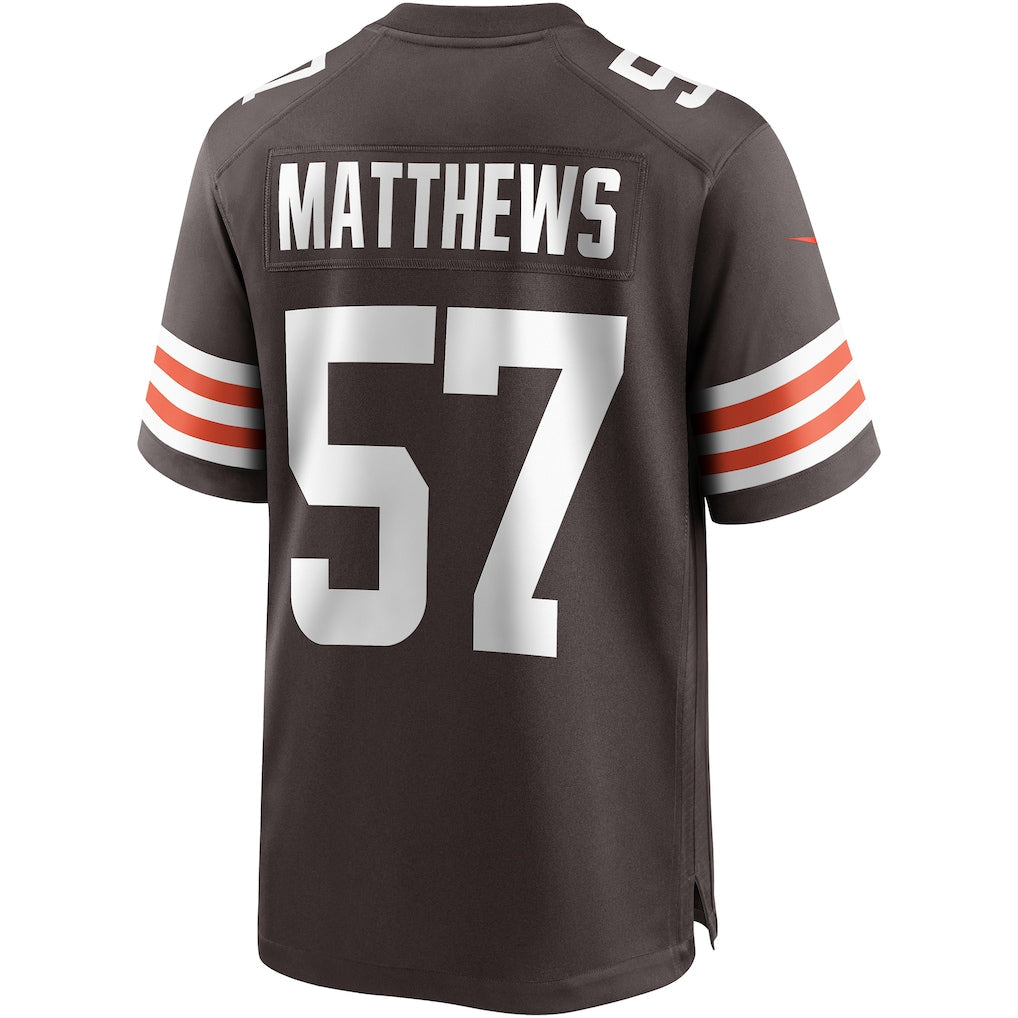 Kooe C.Browns #57 Clay Matthews Brown Game Retired Player Jersey
