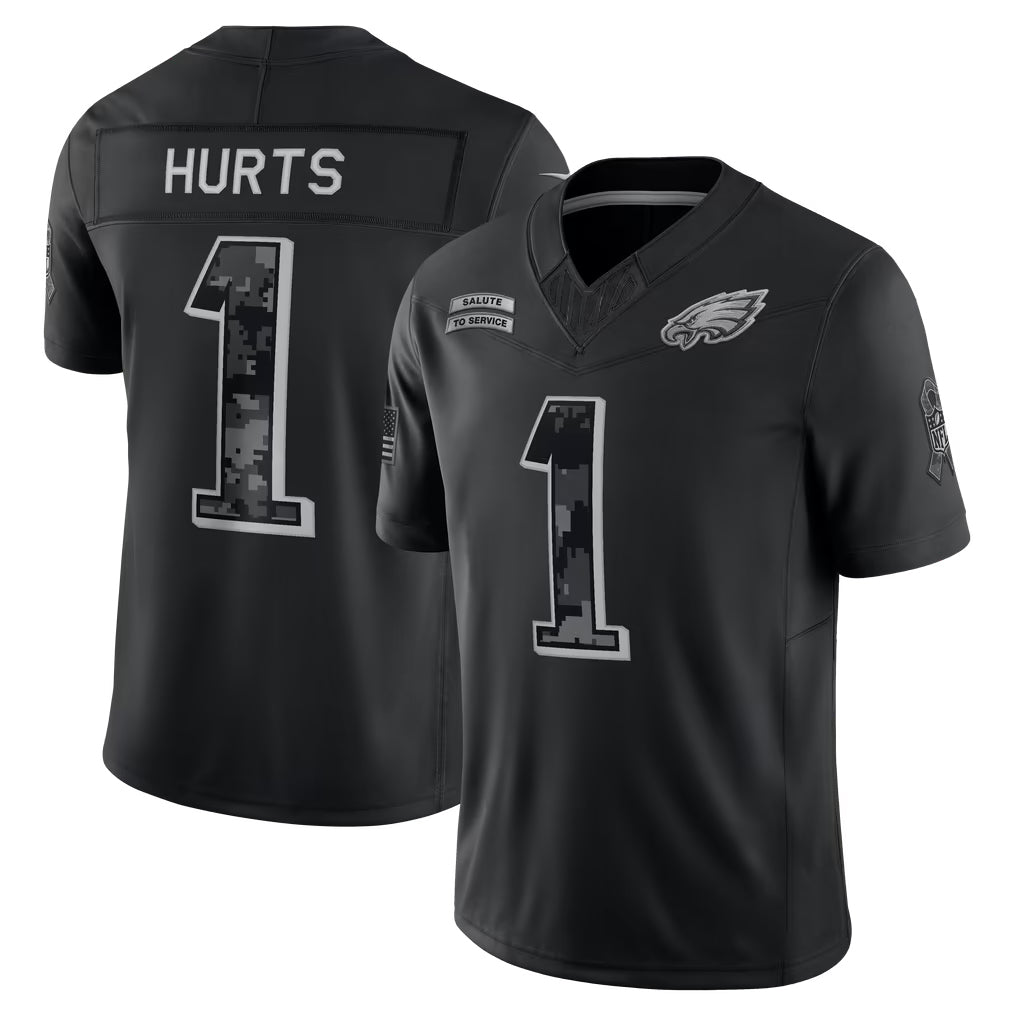 Kooe P.Eagles #1 Jalen Hurts Player Black Limited 2026 Salute to Service Home Game Stitched Jerseys