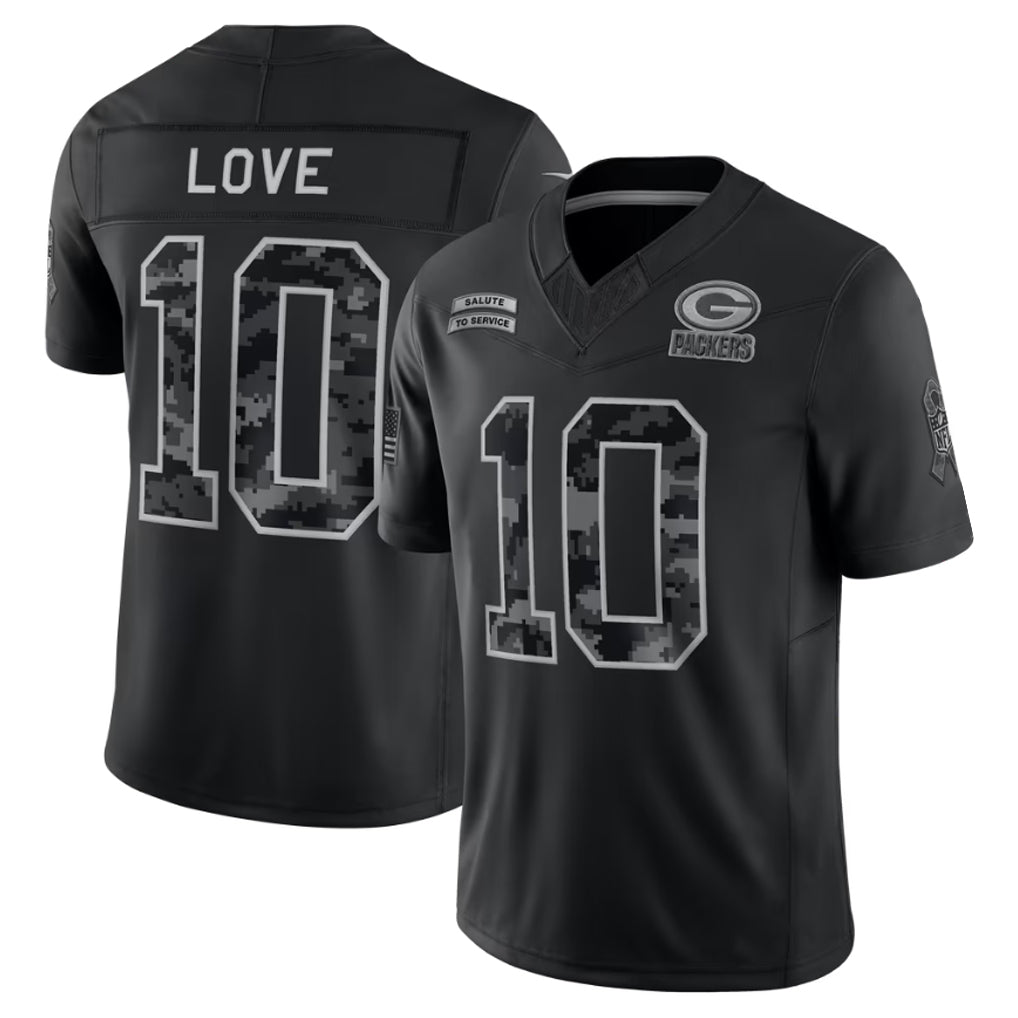 Kooe GB.Packers #10 Jordan Love Player Black Limited 2026 Salute to Service Home Game Stitched Jerseys