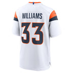 Kooe D.Broncos #33 Javonte Williams White Mile High Collection Game Jersey