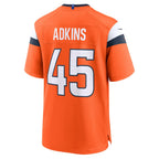 Kooe D.Broncos #45 Nate Adkins Orange Team Game Jersey