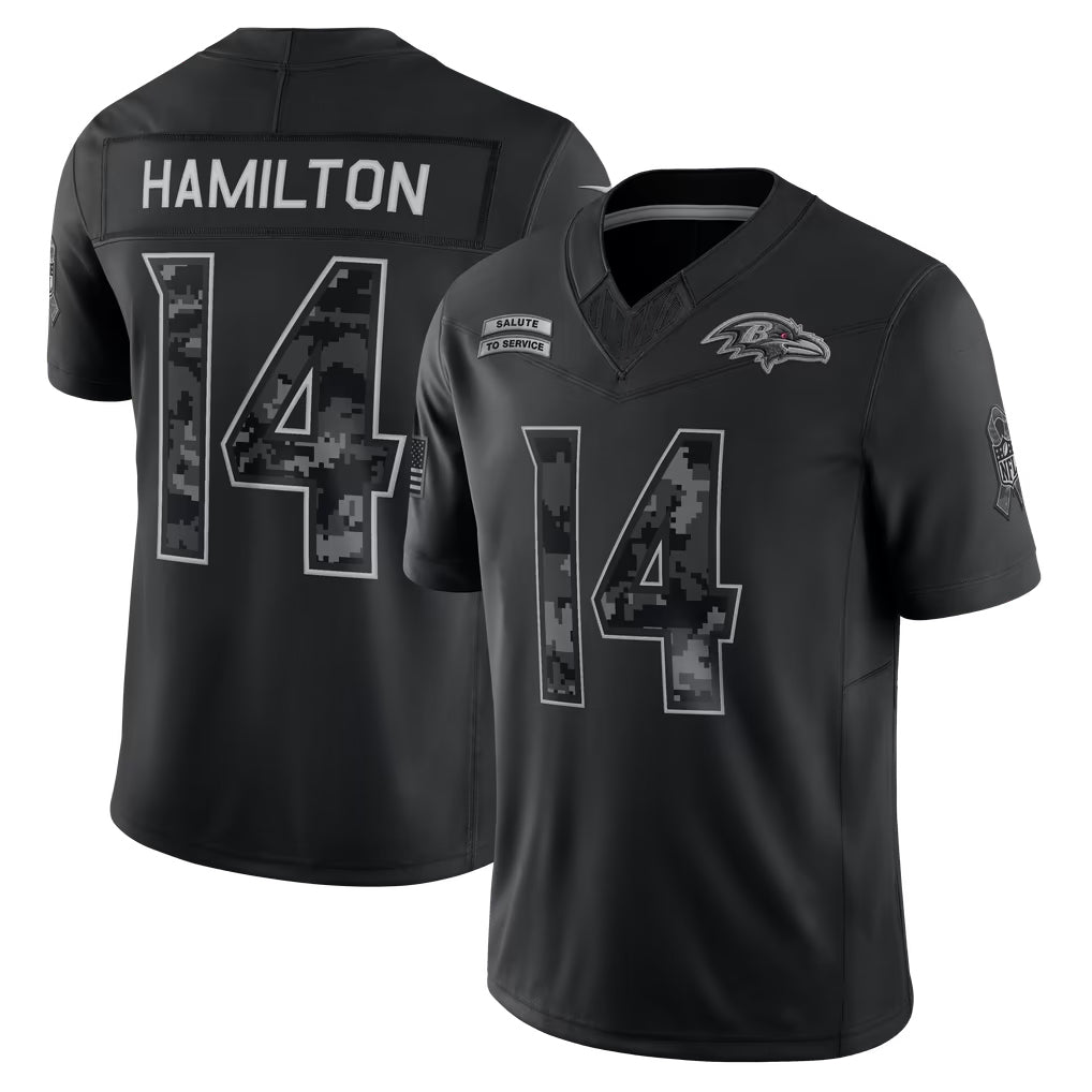Kooe B.Ravens #14 Kyle Hamilton Player Black Limited 2026 Salute to Service Home Game Stitched Jerseys
