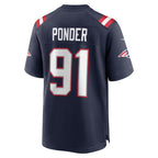 Kooe NE.Patriots #91 Elijah Ponder Navy Team Game Jersey