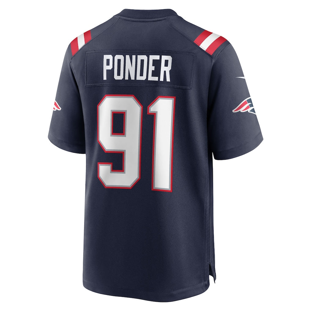 Kooe NE.Patriots #91 Elijah Ponder Navy Team Game Jersey