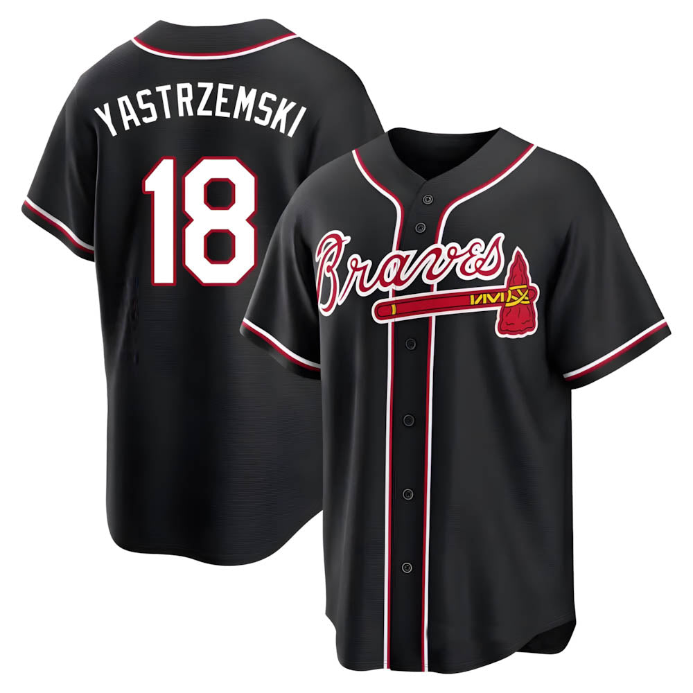 Kooe A.Braves #18 Mike Yastrzemski player Black Replica Fashion Out Stitched Jerseys