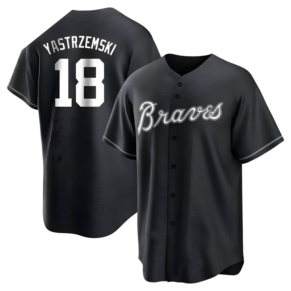 Kooe A.Braves #18 Mike Yastrzemski player Black&White Replica Stitched Jerseys