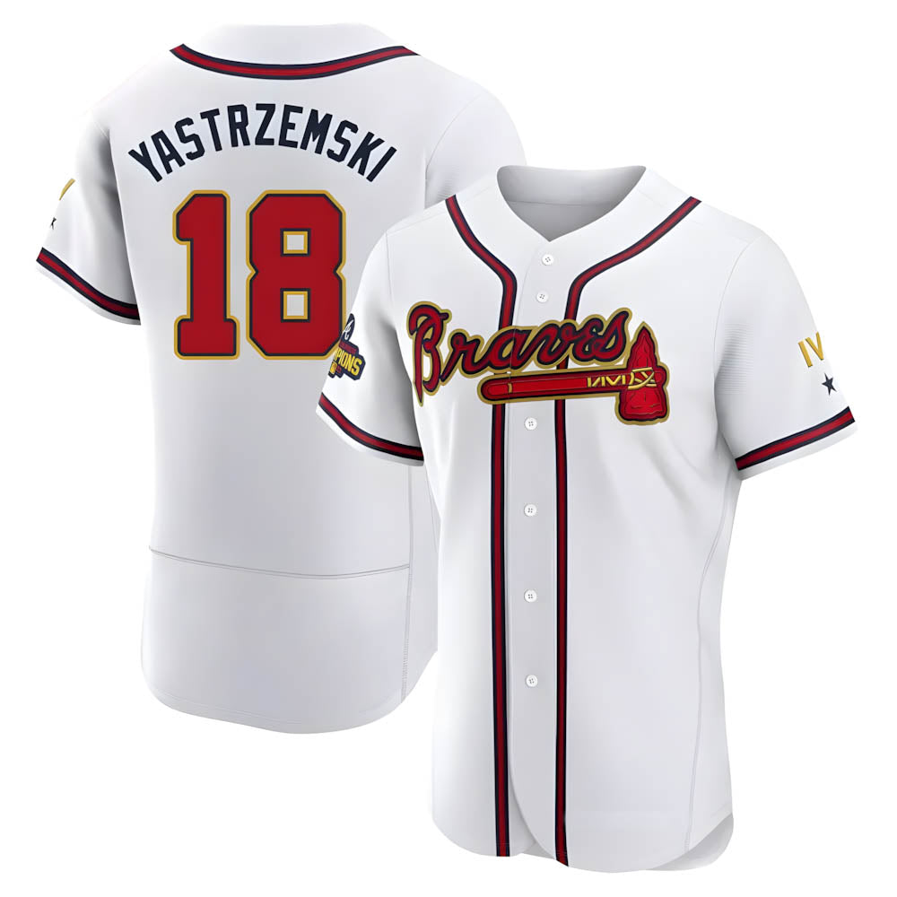 Kooe A.Braves #18 Mike Yastrzemski player Gold Authentic White Program Stitched Jerseys