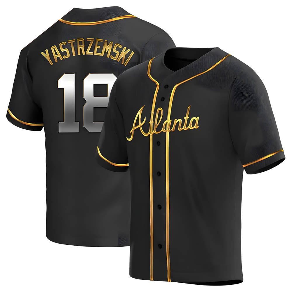 Kooe A.Braves #18 Mike Yastrzemski player Gold Replica Black en Alternate Stitched Jerseys