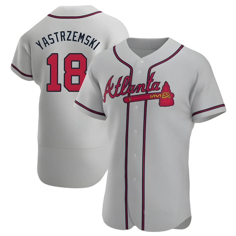 Kooe A.Braves #18 Mike Yastrzemski player Gray Authentic Road Stitched Jerseys