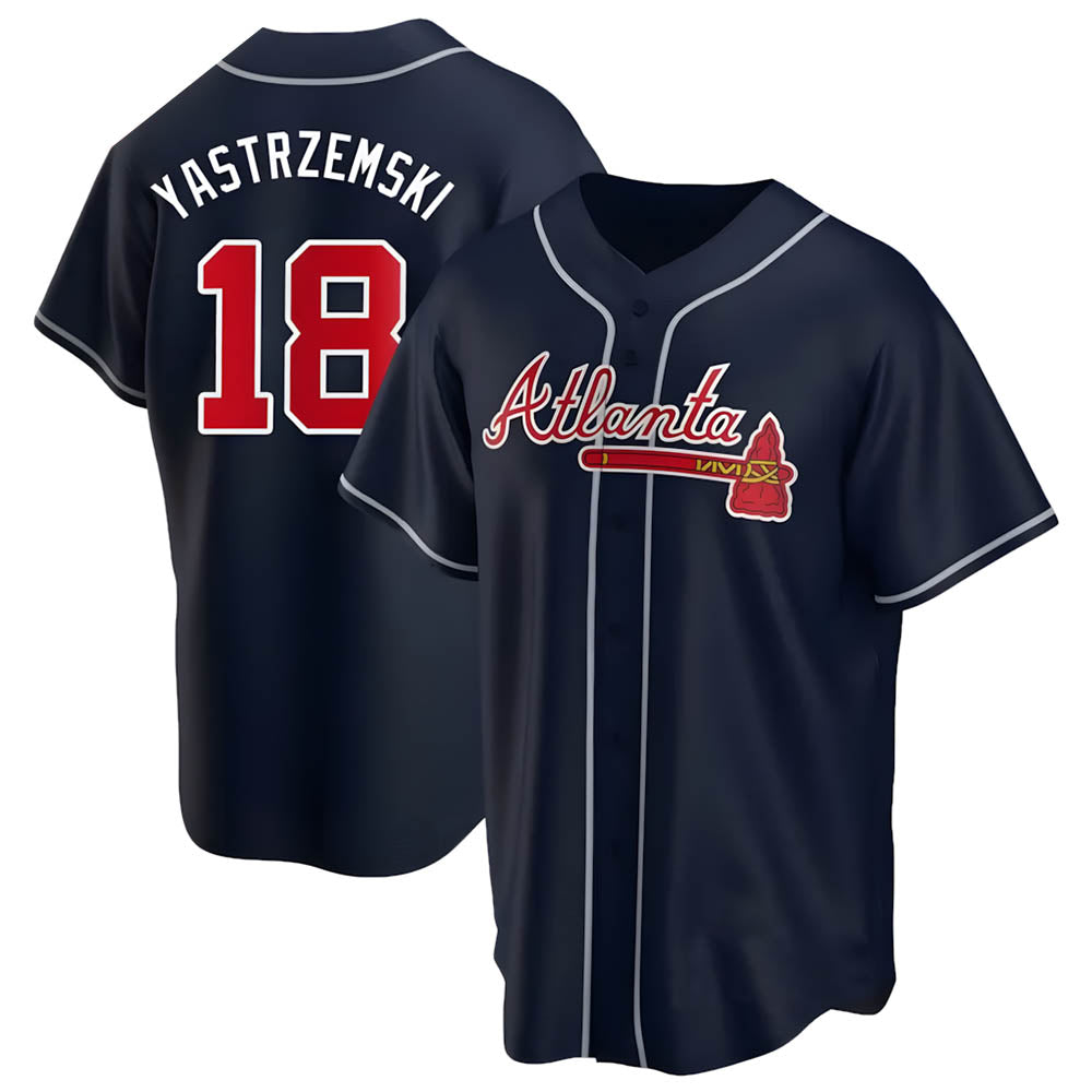 Kooe A.Braves #18 Mike Yastrzemski player Navy Replica Alternate Stitched Jerseys