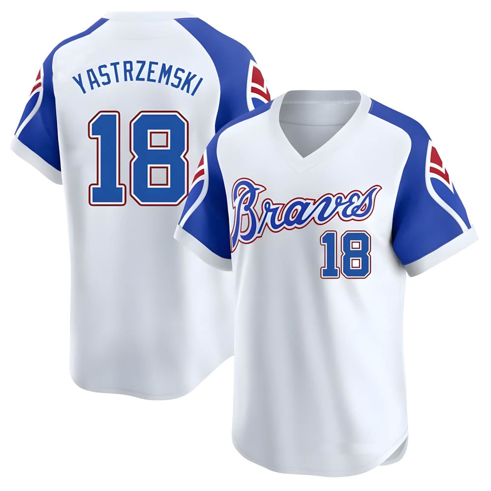 Kooe A.Braves #18 Mike Yastrzemski player White Limited Throwback Cooperstown Collection Stitched Jerseys