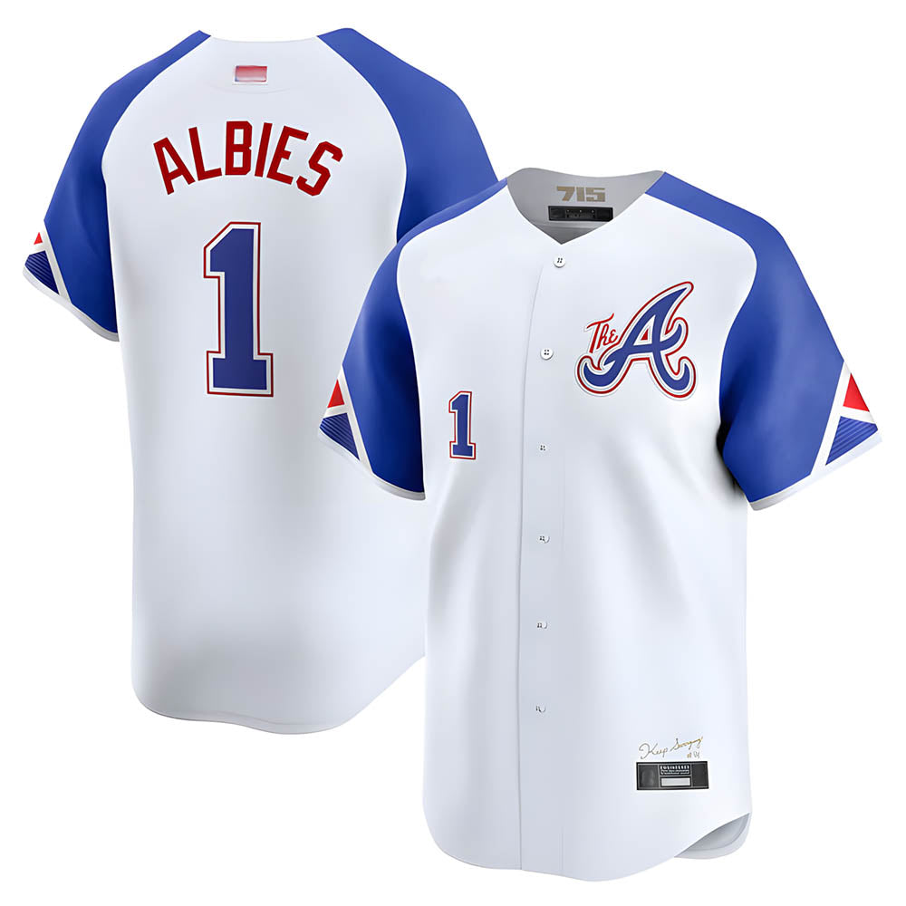 Kooe A.Braves #1 Ozzie Albies Player Blue City Connect Stitched Jerseys