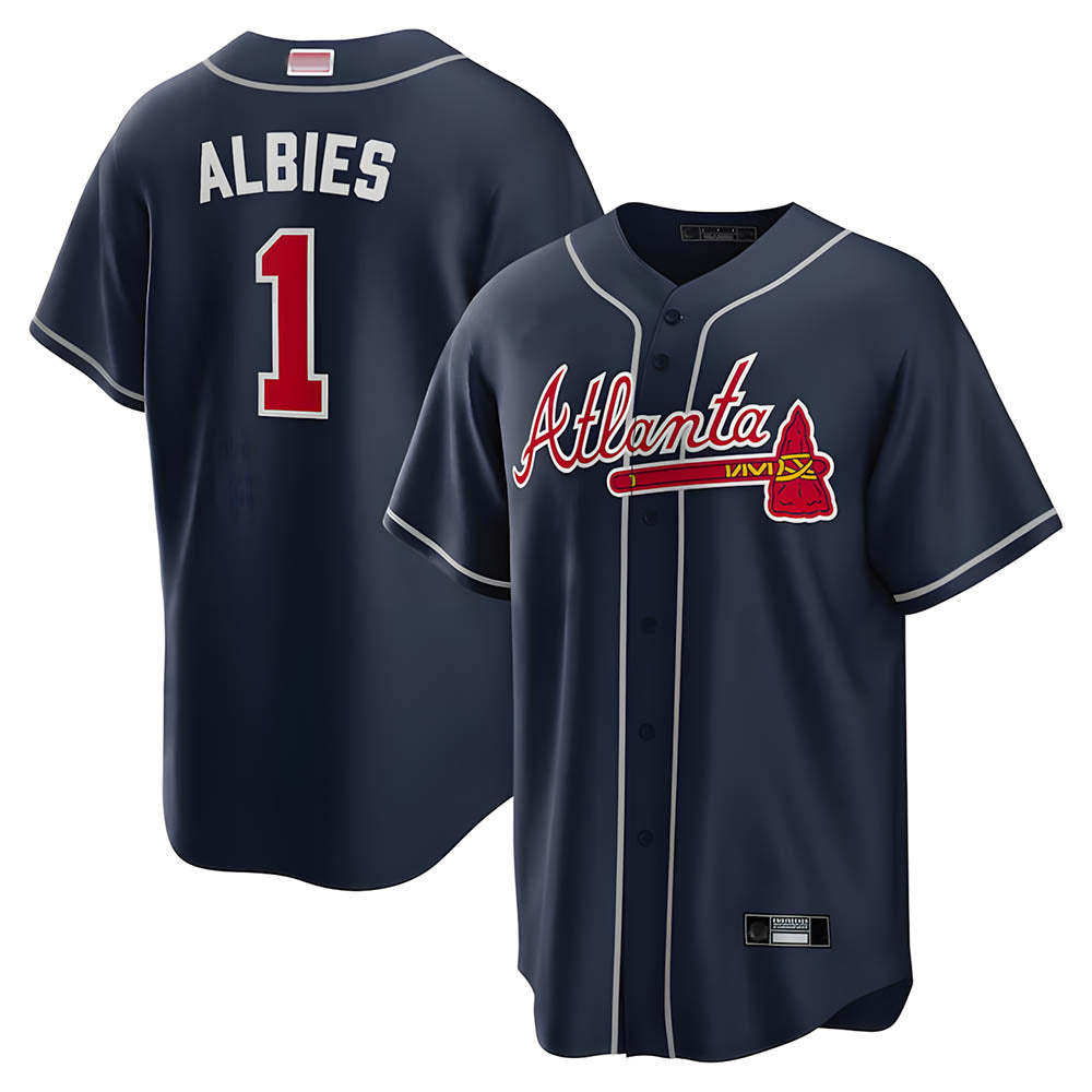 Kooe A.Braves #1 Ozzie Albies Player Navy Alternate Stitched Jerseys