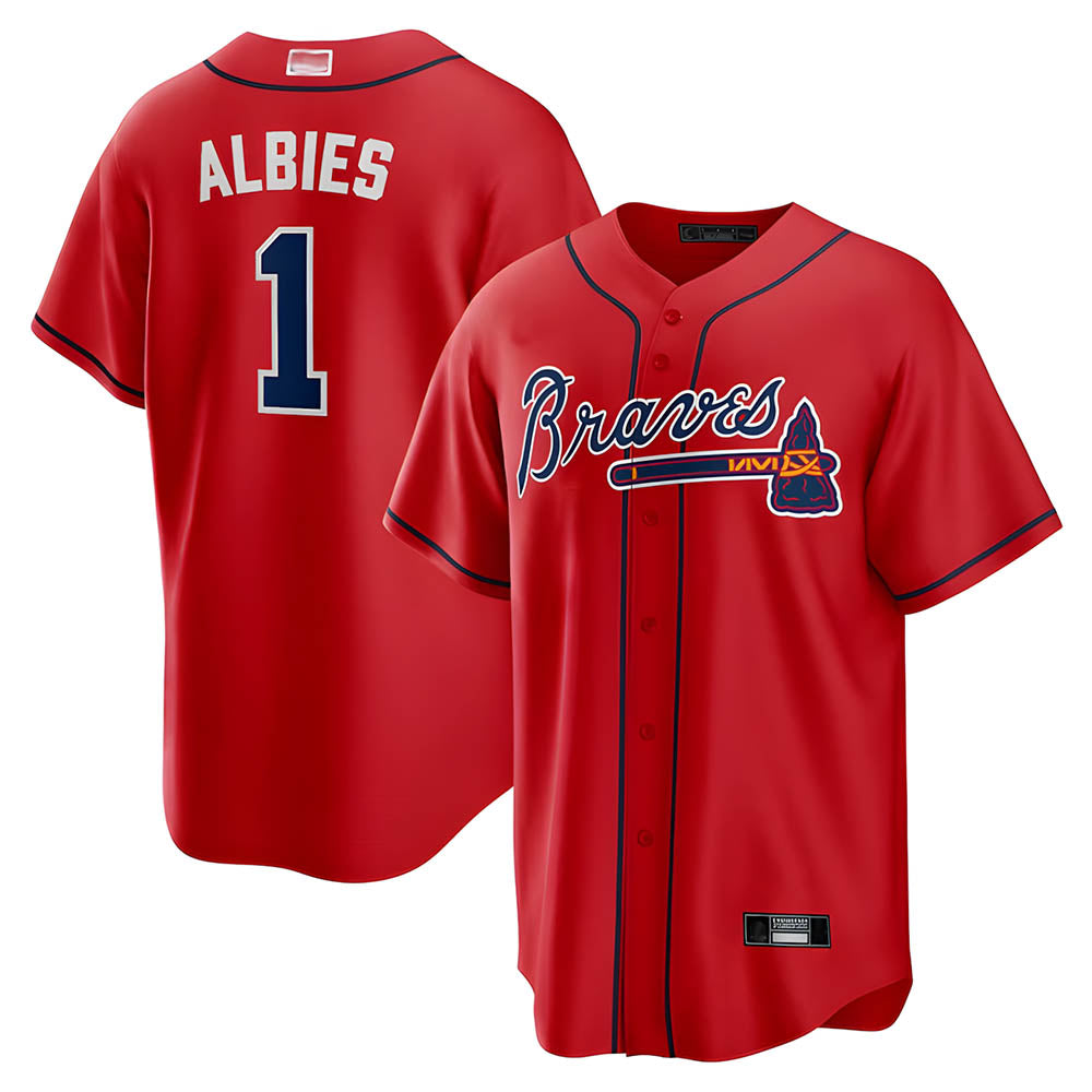 Kooe A.Braves #1 Ozzie Albies Player Red Alternate Stitched Jerseys