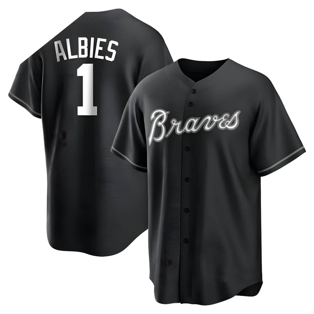 Kooe A.Braves #1 Ozzie Albies Player Black&White Replica Stitched Jerseys