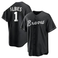 Kooe A.Braves #1 Ozzie Albies Player Black&White Replica Stitched Jerseys