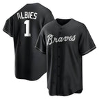 Kooe A.Braves #1 Ozzie Albies Player Black&White Replica Stitched Jerseys