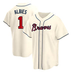 Kooe A.Braves #1 Ozzie Albies Player Cream Replica Alternate Stitched Jerseys