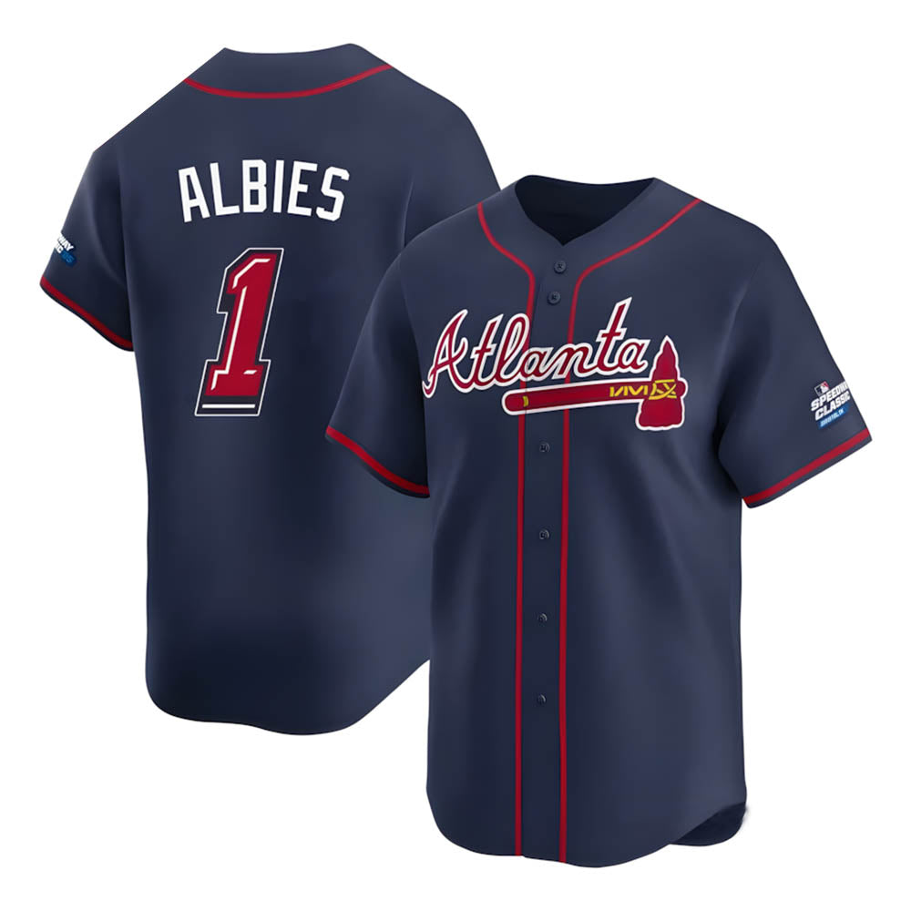 Kooe A.Braves #1 Ozzie Albies Player Navy Limited 2025 Speedway Classic Alternate Stitched Jerseys