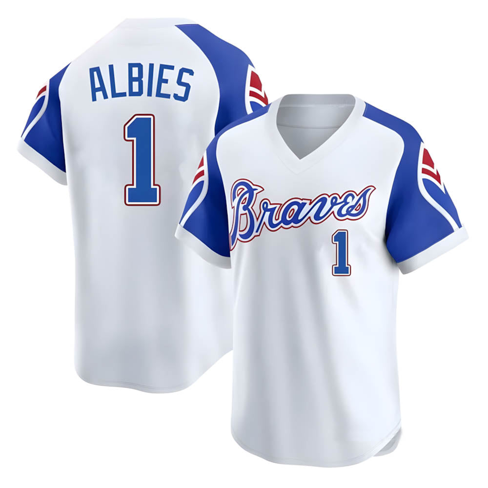 Kooe A.Braves #1 Ozzie Albies Player White Limited Throwback Cooperstown Collection Stitched Jerseys