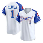 Kooe A.Braves #1 Ozzie Albies Player White Limited Throwback Cooperstown Collection Stitched Jerseys