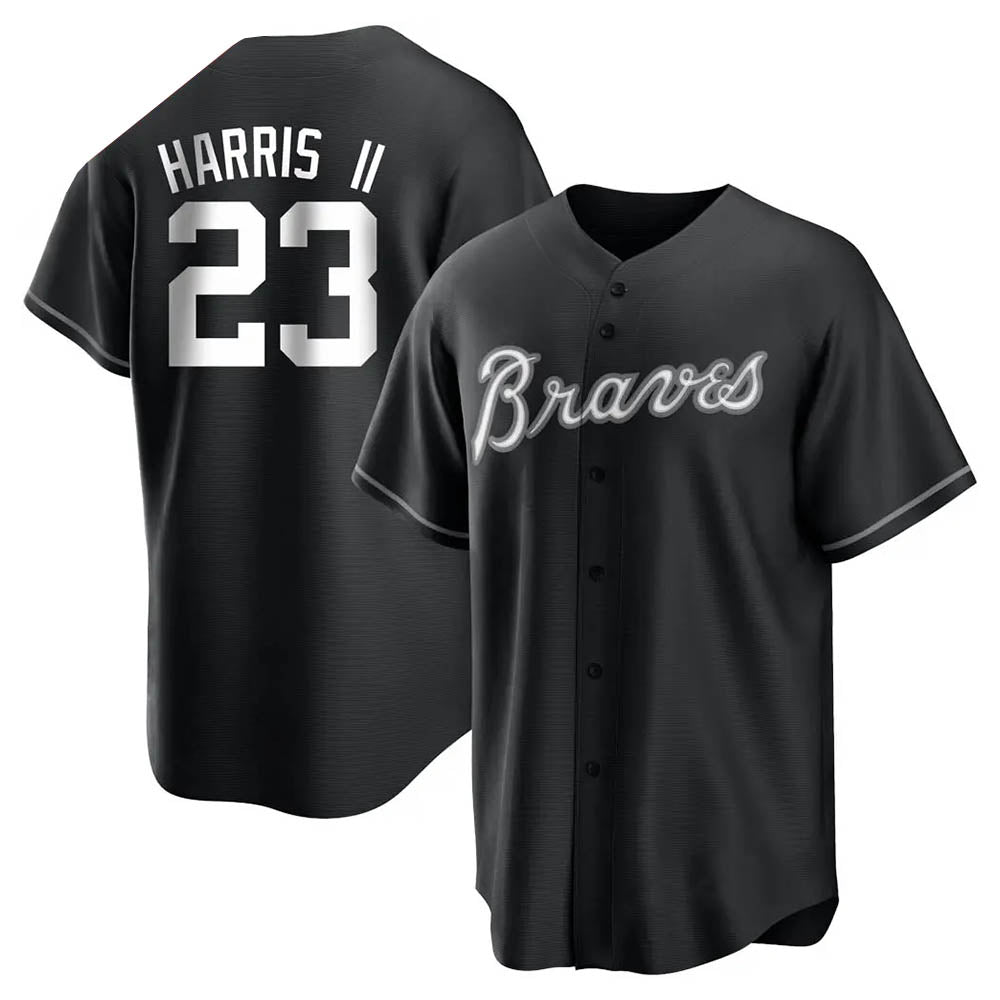 Kooe A.Braves #23 Michael Harris II player Black&White Replica Stitched Jerseys