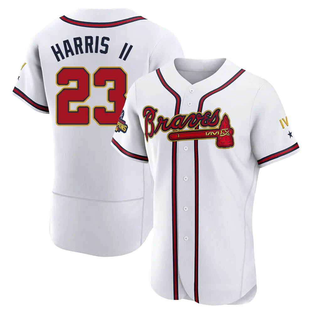 Kooe A.Braves #23 Michael Harris II player White&Gold Authentic Program Stitched Jerseys