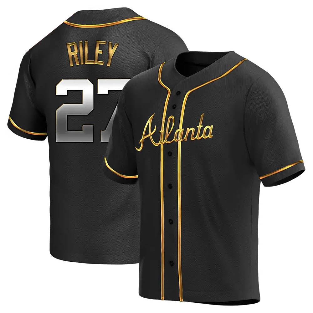 Kooe A.Braves #27 Austin Riley Player Black&Gold Replica en Alternate Stitched Jerseys