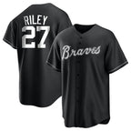 Kooe A.Braves #27 Austin Riley Player Black&White Replica Stitched Jerseys