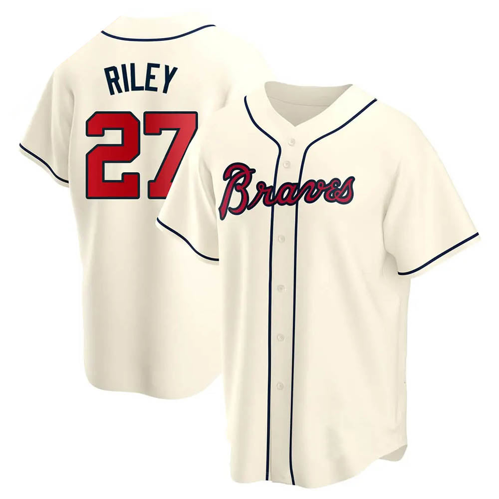 Kooe A.Braves #27 Austin Riley Player Cream Replica Alternate Stitched Jerseys