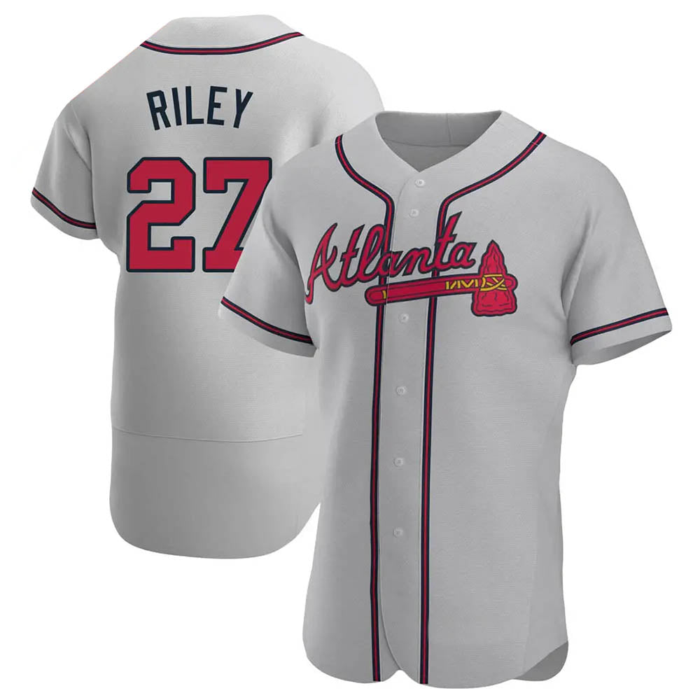 Kooe A.Braves #27 Austin Riley Player Gray Authentic Road Stitched Jerseys