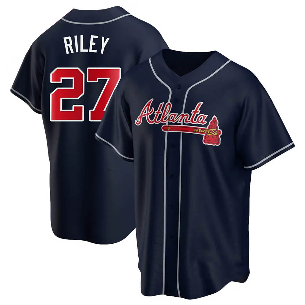 Kooe A.Braves #27 Austin Riley Player Navy Replica Alternate Stitched Jerseys