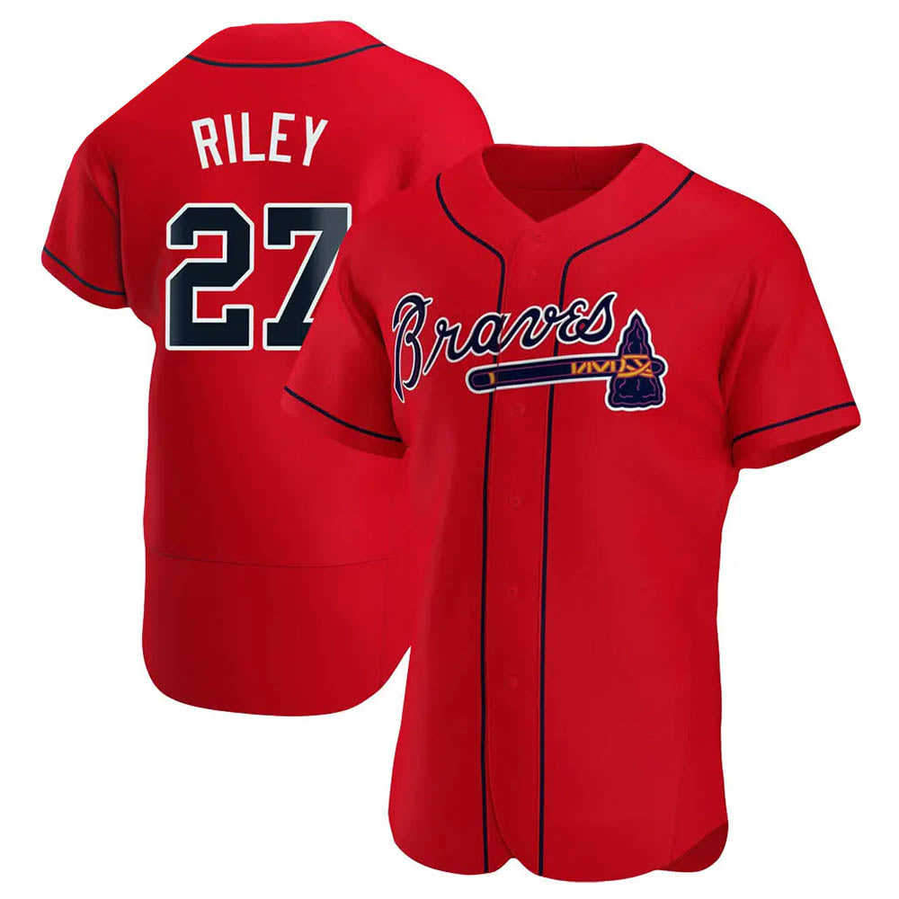 Kooe A.Braves #27 Austin Riley Player Red Authentic Alternate Stitched Jerseys