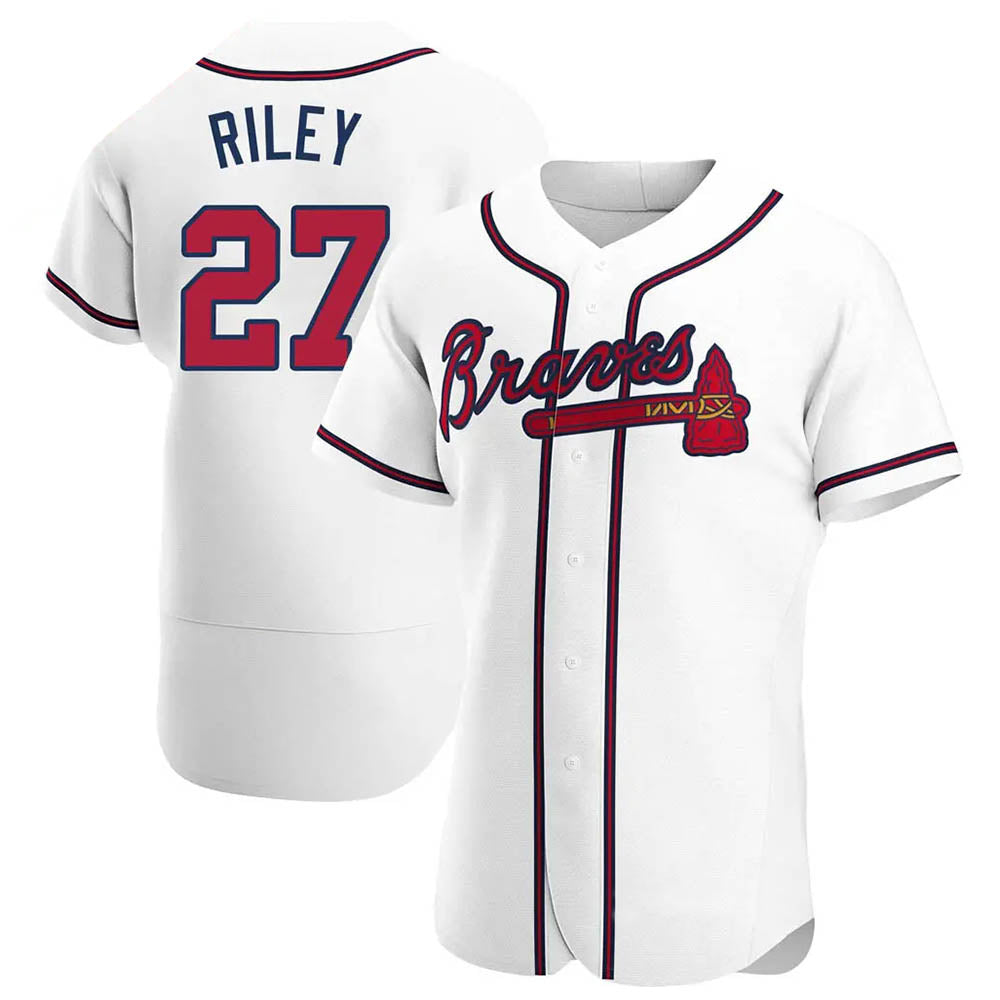 Kooe A.Braves #27 Austin Riley Player White Authentic Home Stitched Jerseys