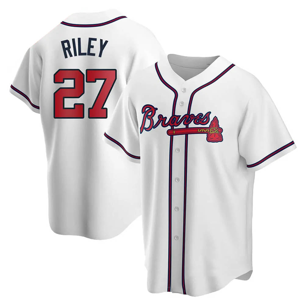 Kooe A.Braves #27 Austin Riley Player White Replica Home Stitched Jerseys