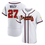 Kooe A.Braves #27 Austin Riley Player White&Gold Authentic Program Stitched Jerseys