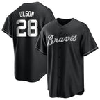 Kooe A.Braves #28 Matt Olson Player Black&White Replica Stitched Jerseys