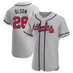 Kooe A.Braves #28 Matt Olson Player Gray Authentic Road Stitched Jerseys