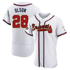 Kooe A.Braves #28 Matt Olson Player White&Gold Authentic Program Stitched Jerseys