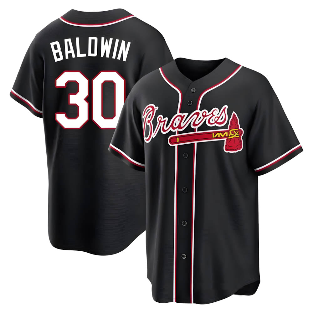 Kooe A.Braves #30 Drake Baldwin player Black Replica Fashion Out Stitched Jerseys