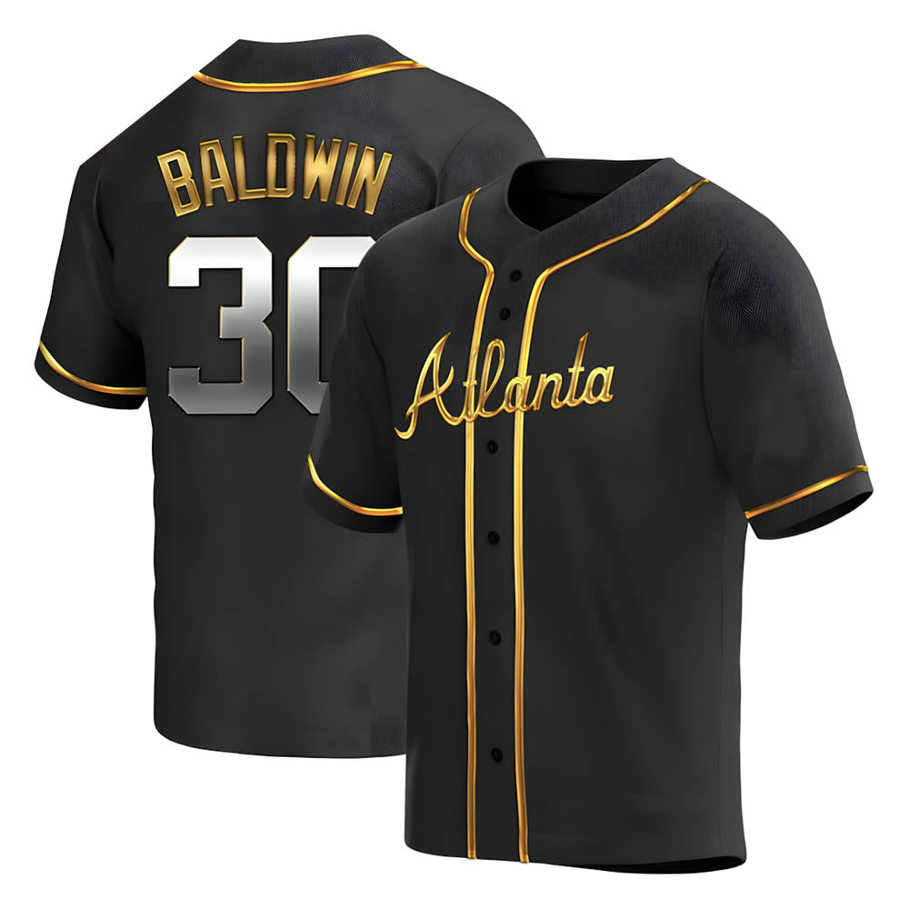 Kooe A.Braves #30 Drake Baldwin player Gold Replica Black en Alternate Stitched Jerseys
