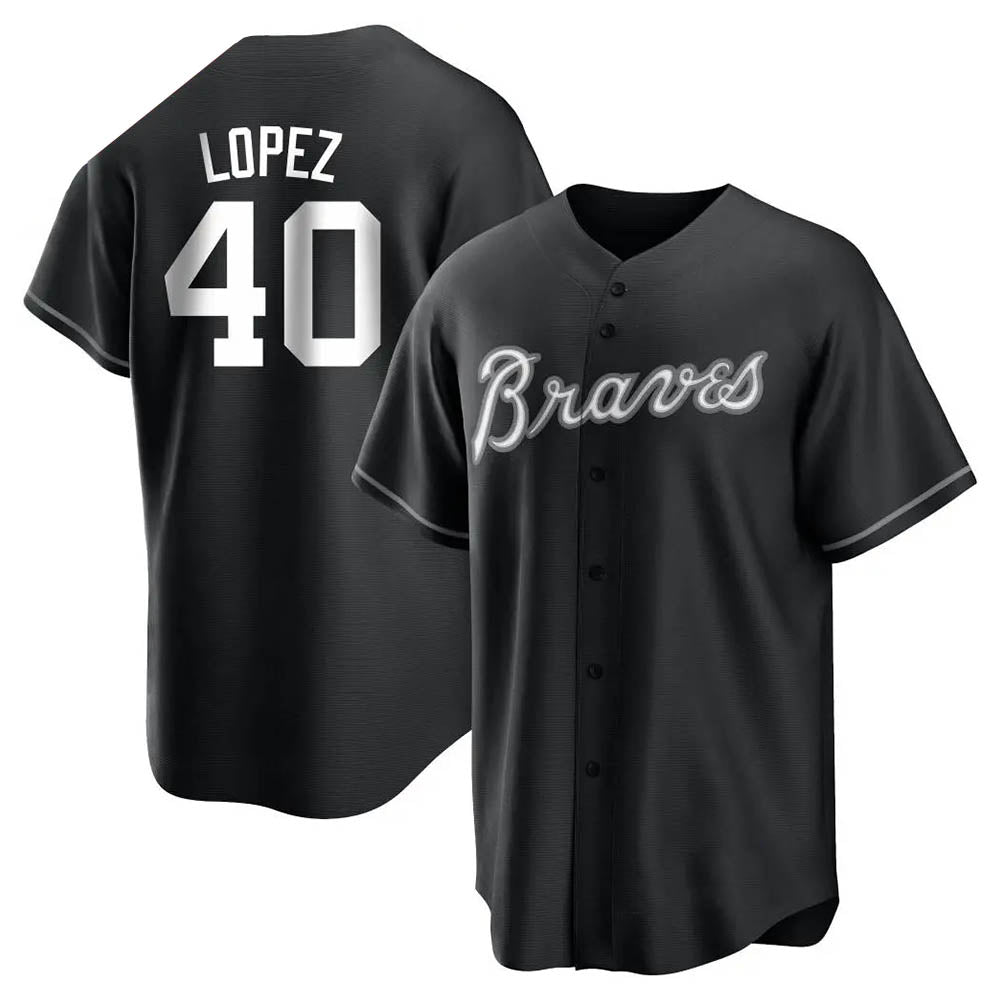 Kooe A.Braves #40 Reynaldo Lopez player Black&White Replica Stitched Jerseys