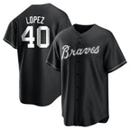 Kooe A.Braves #40 Reynaldo Lopez player Black&White Replica Stitched Jerseys
