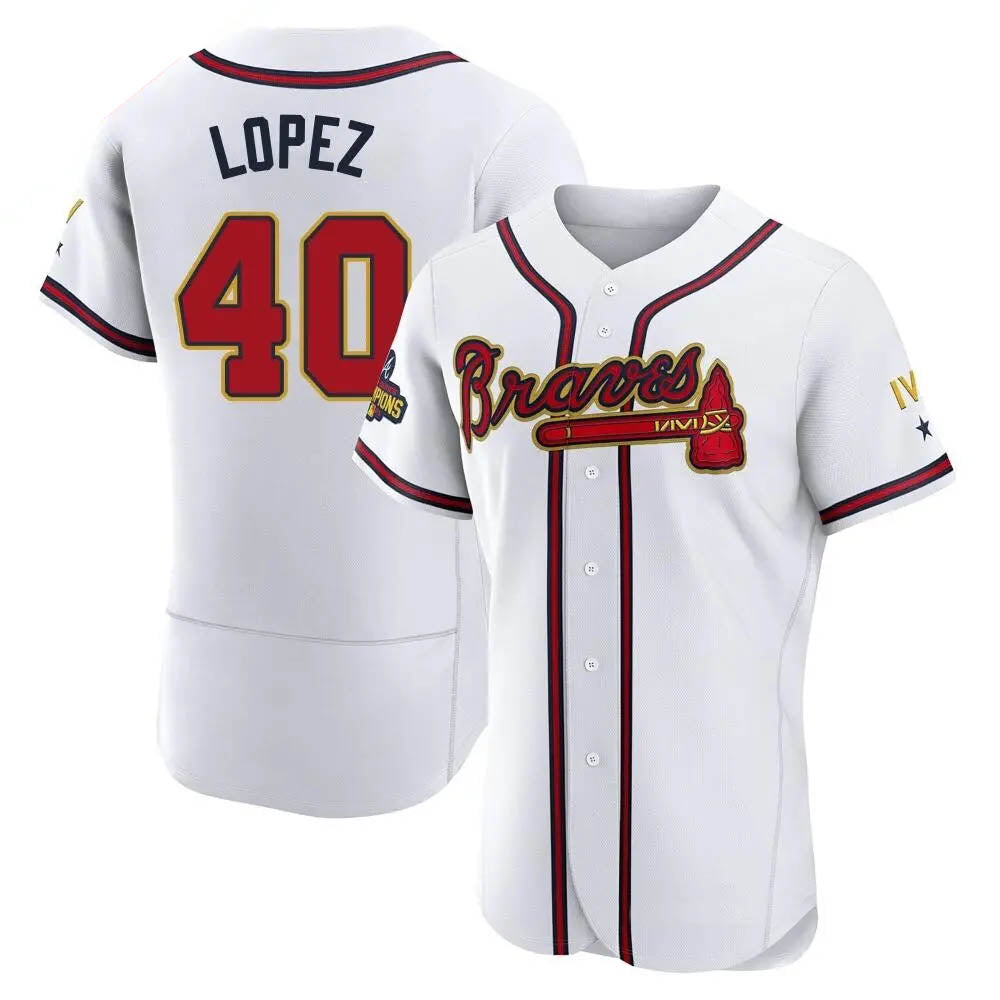 Kooe A.Braves #40 Reynaldo Lopez player White&Gold Authentic Program Stitched Jerseys