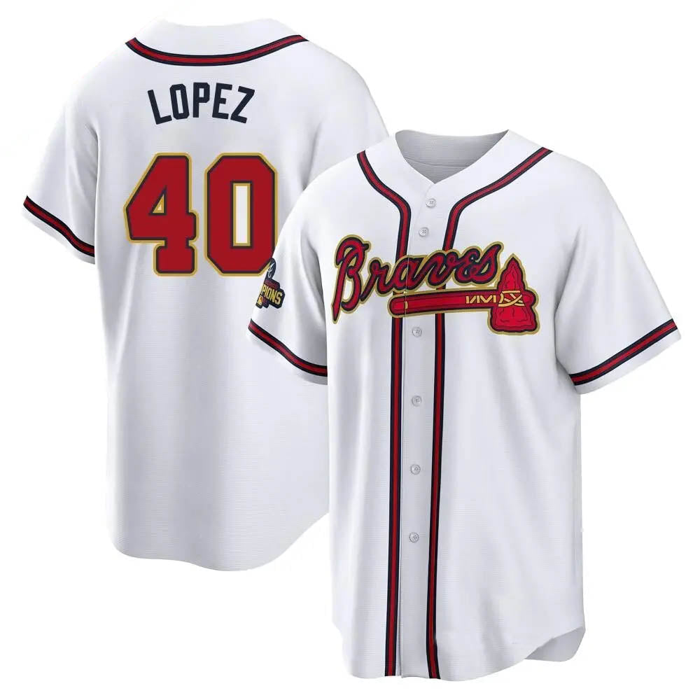 Kooe A.Braves #40 Reynaldo Lopez player White&Gold Replica Program Stitched Jerseys