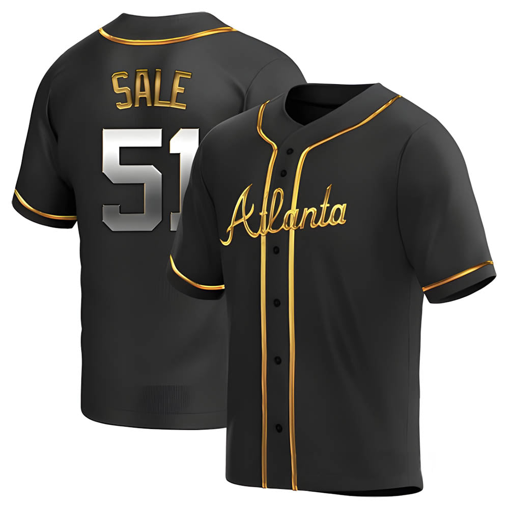 Kooe A.Braves #51 Chris Sale Player Black Golden Alternate Replica Stitched Jerseys