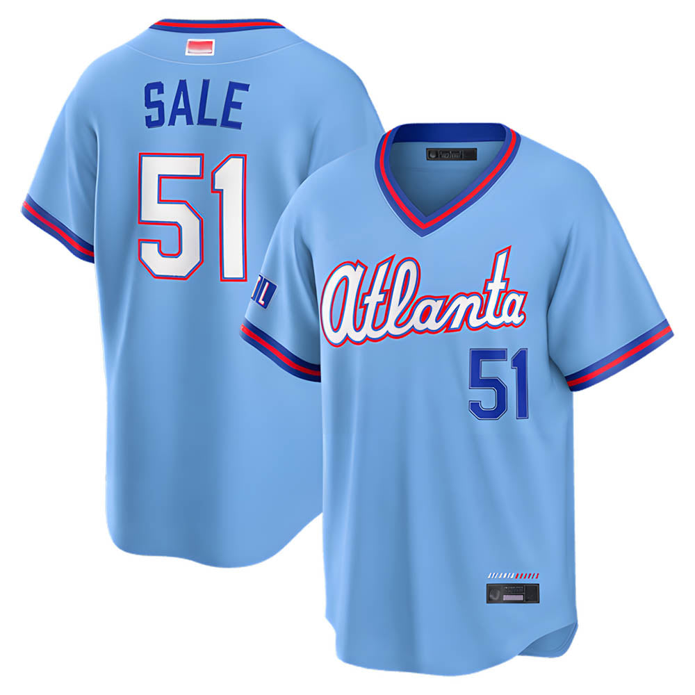 Kooe A.Braves #51 Chris Sale Player Powder Blue 2026 City Connect T shirt Stitched Jerseys