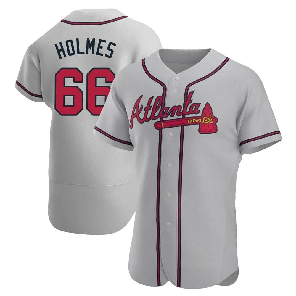 Kooe A.Braves #66 Grant Holmes Player Gray Authentic Road Stitched Jerseys