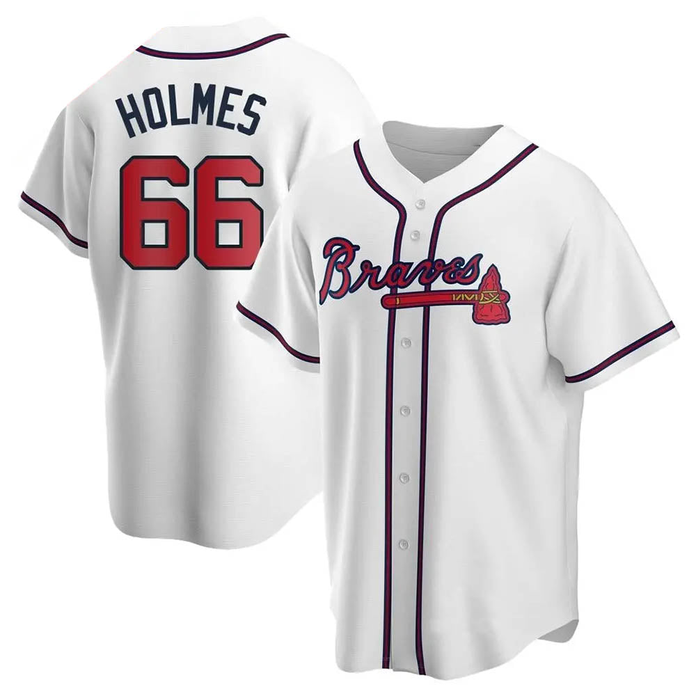 Kooe A.Braves #66 Grant Holmes Player White Replica Home Stitched Jerseys